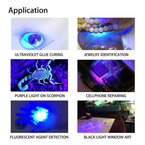 Various applications of 3W 395Nm UV Black Light With Flexible Gooseneck For Art And Fluorescent Paints Satin Detection Blacklight