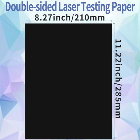 Front view of package: 10 pieces black double-sided laser testing paper, 210 × 285 mm (8.27 × 11.22 in).