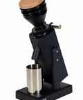 Dope Stepless Coffee Grinder Featuring 40mm Stainless Steel Conical Burrs in matte black with wood top and stainless steel cup.