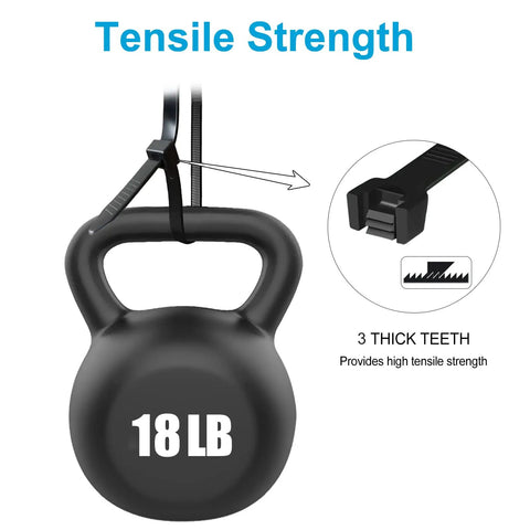 4 Inch Zip Ties 200 Pack With 18 Lb Tensile Strength Black UV Resistant Small Cable Ties showing strength with 18 lb weight