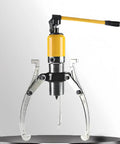 Shop Grade Manual Bearing Puller Kit With 5 Ton Hydraulic Strength, showcasing a yellow and silver hydraulic gear extractor.