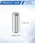 10 Piece 3/16x1/2 Inch Cylindrical Dowel Pins Heavy Duty Bearing Steel Shelf Support Pegs from side view showing size and detail.