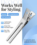 50 Pack Heavy Duty Metal Pin Curl Clips With Three Essential Loc Combs For Strong Braid Support Flex And Twist Mastery That Slays On Every Crown showing a close-up of a silver metal pin curl clip.