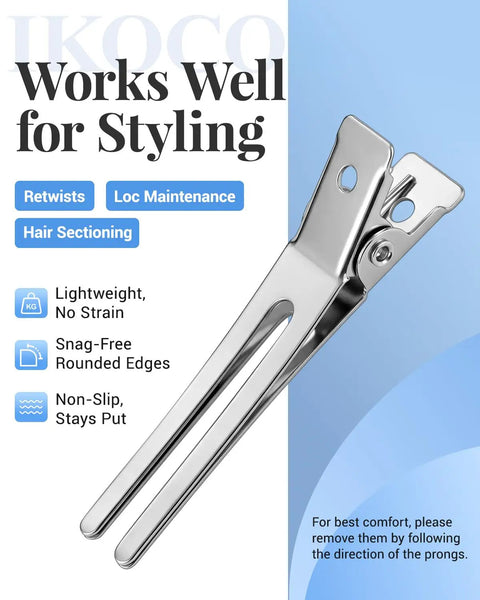 50 Pack Heavy Duty Metal Pin Curl Clips With Three Essential Loc Combs For Strong Braid Support Flex And Twist Mastery That Slays On Every Crown showing a close-up of a silver metal pin curl clip.