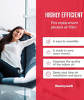 Woman relaxing near text highlighting benefits of MERV 11 Replacement Air Filter For SpaceGard 2200 And Aprilaire 2200 Series
