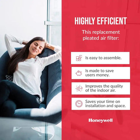 Woman relaxing near text highlighting benefits of MERV 11 Replacement Air Filter For SpaceGard 2200 And Aprilaire 2200 Series