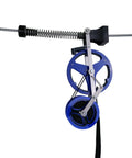 Auto Return Zip Line Trolley System With Counterweight For Backyard Rides, blue trolley on cable with spring stop