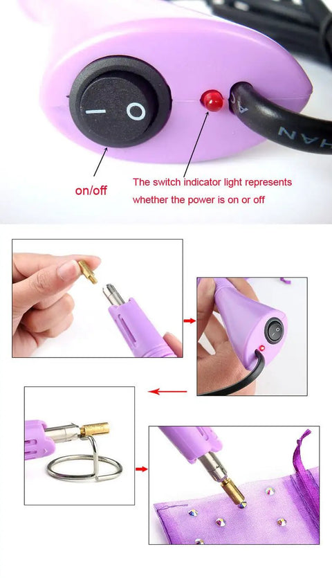 Rhinestone Applicator Kit With Rhinestones Pro Iron On Setter Tool 7 In 1 Hot Fix Wand For Crystal Gems Crafting Fashion Accessories Purple