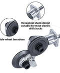 Upgraded Electric Drill Sheet Metal Cutter Attachment Professional Metal Nibbler Tool With Adapter, showing hexagonal shank and double-wheel serrations.