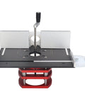 Heavy Duty Router Lift Base With Precision Top Plate Insert For Woodworking Slotting Trimming Chamfering Table Adjustment System Heavy Hitter Smooth Operator Built Tough Rock Solid Real Deal Black, featuring an aluminum plate and adjustment handle.