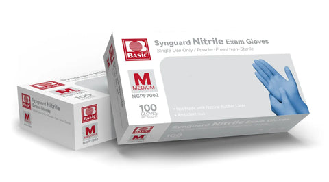 Straight Up Reliable Blue Nitrile Exam Gloves Latex Free And Powder Free For Clinics And Everyday Tasks Medium Size With Slick Surface And Tight Seal Case Of 1000 packaging with blue gloves.