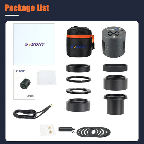 Package contents of 605MC Telescope Camera With IMX533 Sensor, Cooled Monochrome CMOS for deep sky astrophotography.
