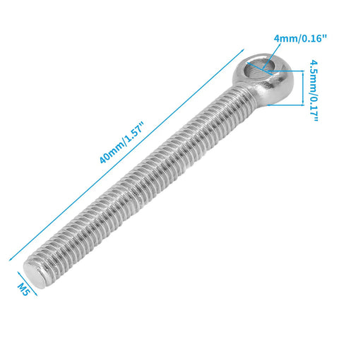 Ring Eye Bolts M5 x 40mm, 304 Stainless Steel 10-Pack with clear measurement markings for precise dimensions.