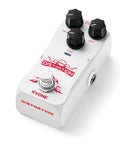 High Gain Distortion Pedal For Electric Guitar With Aluminum Enclosure, showing controls and compact design.