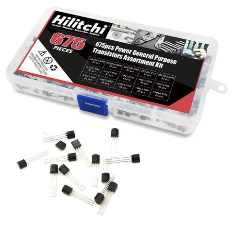 675 Piece Power Transistor Kit Assortment With 15 Models Including 2N2222 NPN 2N3904 NPN 2N3906 PNP 2N5401 PNP And More