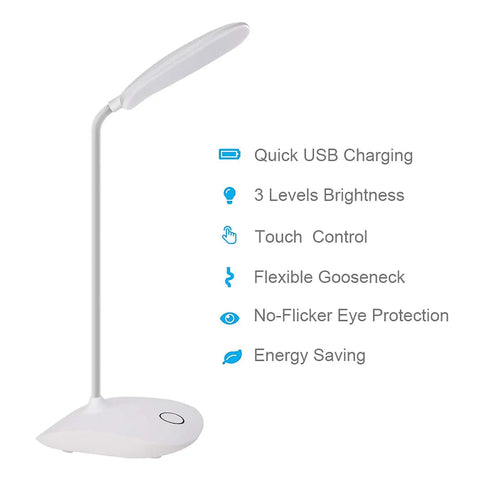 LED Desk Lamp Battery Operated Cordless Rechargeable Light Go Anywhere Flexible Portable Bedside Lamp with touch control and gooseneck