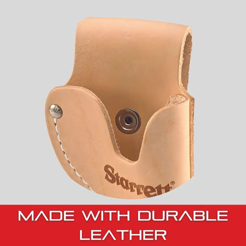 Heavy Duty Leather Belt Holster For 1 Inch Outside Micrometer with sturdy stitching and secure button clasp, tan color
