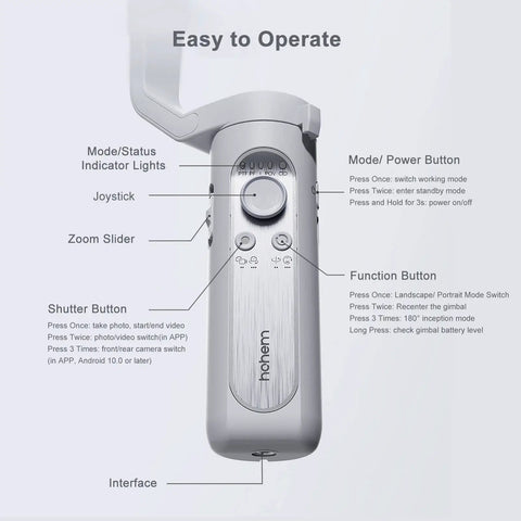 ISteady XE 3 Axis Smartphone Gimbal Stabilizer with Foldable Portable Design Lightweight 259g showing control buttons and features.