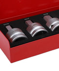 Badass 9 Piece 3/4 Inch Drive Hex Bit Socket Set Featuring Spline Bits H14 H17 H19 H21 H22 H23 displayed in red case.
