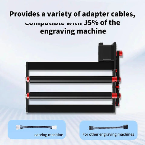 Rock Solid Aluminum Tr3 Rotary Roller Module Easy Y Axis Swap For Diy Engravers And Routers Built Hard For Everyday Garage Projects With Smooth Spinning Performance, showing adapter cables and compatibility.