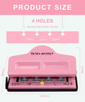 Mushroom Discbound Hole Punch For Four Holes Adjustable Paper Puncher in pink showing dimensions and design details.