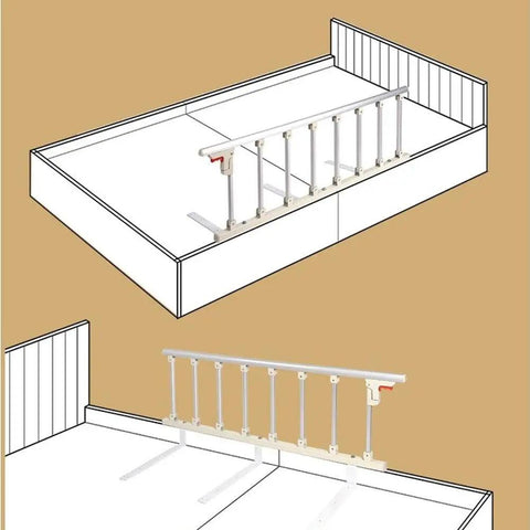 Illustration of Swing Down Bed Rail For Seniors Guard Safety Bar Aluminum Alloy Foldable Bed Guard for Hospital And Home Care 121x40cm