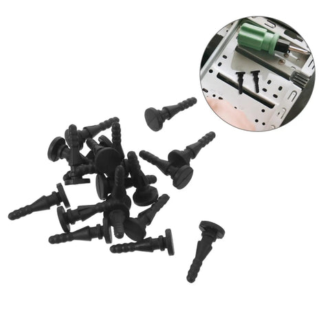 Twenty Piece Rock Solid Anti Vibration Fan Dampener Pins For PC Case Rig Setup Ultra Quiet Shock Absorbing Mount Hardware For Chill Cooling Builds, black polymer pins.