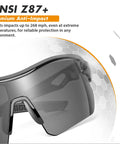 Close-up of Six Pack Safety Glasses ANSI Z87.1 Plus UV Protective Eyewear with anti-impact resistant lens.