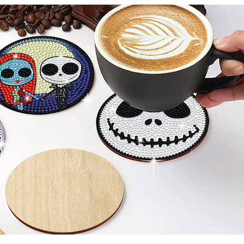 6 Piece Diamond Painting Coaster Kit With One Piece Thick Wood Base And 5D Diamond Dots DIY Cool Diamond Art Coasters For Beginners