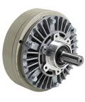 Front view of DC 24V Single Shaft Magnetic Powder Brake 0.6Kg To 10Kg Torque showing alloy construction and shaft.