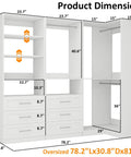 Product dimension diagram of Super Game Changer Modular Closet Organizer featuring nine roomy drawers and hanging rods.