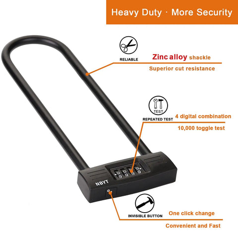 Heavy Duty U Lock With Resettable Combination For Bikes Motorcycles Gates And Office Doors, Long Shackle Security Lock in use