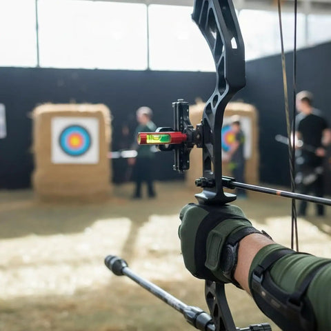 Pro Grade Archery Bow Leveler Tool For Precision Sight Rest And D Loop Alignment on compound bow at archery range