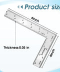Real Deal Stainless Steel L Square Framing Ruler 4 By 6 Inch 90 Degree Layout Tool showing measurements and thickness.