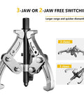 Heavy Duty 2 Or 3 Jaw Bearing Puller, 5.5 Ton 10 Inch Forged Carbon Steel Beast, showing 3-jaw and 2-jaw configurations for versatility.
