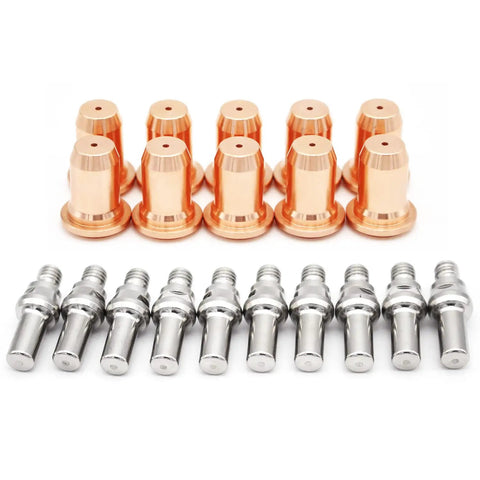 10 Pcs Electrodes And 10 Pcs Nozzles 1.0mm Tip For IPT-60 PT-60 IPT-40 PT-40 Plasma Cutter Torch Replacement Kit laid out