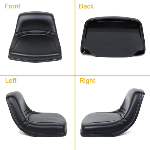 Universal Forklift Seat With Reinforced Steel Backrest And Built In Safety Micro Switch Engineered For Heavy Rig Work from front and side views.