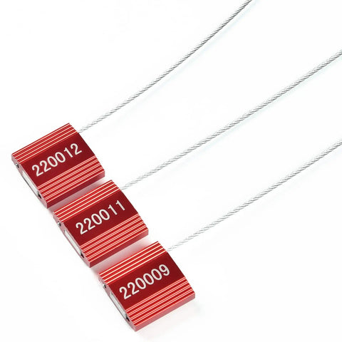 100 Heavy Duty Red Steel Cable Seals Rock Solid Security Ties Anti Tamper Truck Container Locks Adjustable Self Locking Shipping Tags Numbered Id Design Keeps Your Freight Locked Down Tight Out On The Road Today