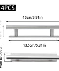 Four Pieces Silver Adhesive Cabinet Handles Self Stick Door Pulls shown with dimensions and ABS material