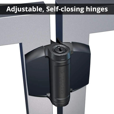 Workhorse Heavy Duty Gate Hinges With No Sweat Tension Adjustment For Pool Safety And High Traffic Fences, black adjustable self-closing hinge