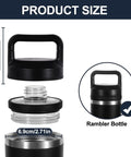 Screw Top Lid Replacement For Rambler Bottle 18 26 36 46 64 Oz No Spill Chug Cap Replacement Lids shown with dimensions and fit
