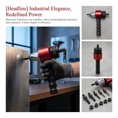 Electric Rivet Gun Adapter for Drill Complete Kit with Heavy Duty Rivet Nut Tool Cordless Rivnut Attachment in use with mandrels displayed