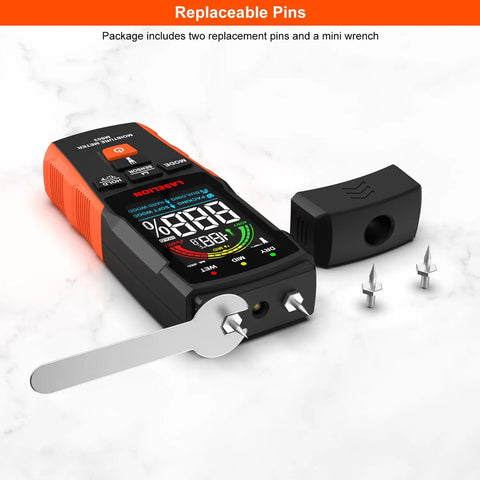 2-In-1 Pin And Pinless Pro-Grade Moisture Meter MS03 For Wood, Concrete, Drywall And More With LCD Display, Hold Function, Flashlight, Auto Power Off, And Non-Destructive Pinless Mode For Delicate Surfaces replacement pins and mini wrench