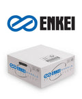 Enkei EDR9 17x7 matte black wheels on a white box, 4x100/108 bolt pattern.