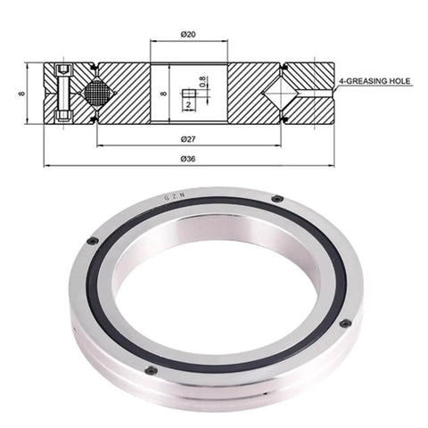 Deep Groove Ball Bearing And Precision Crossed Roller Bearing For Robot Joints RB2008 UUCC0P5 CRB208 20 By 36 By 8 Mm