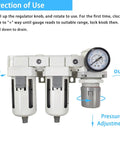 Half Inch NPT Air Filter Regulator Combo With Water And Oil Trap Separator And Air Dryer System, 0 To 150 Psi Pressure Gauge