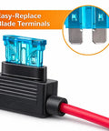 60 Piece Tough As Nails Led Blade Fuse Assortment showing easy-replace blade terminals and red wire connector.