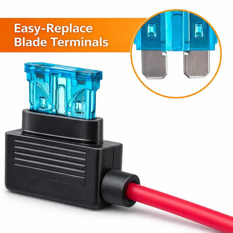 60 Piece Tough As Nails Led Blade Fuse Assortment showing easy-replace blade terminals and red wire connector.