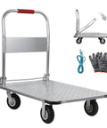 Beefy Foldable Steel Platform Cart Dolly 36 By 24 Inches With 2000 Lbs Capacity For Moving Heavy Furniture And Equipment Hand Push Cart For Easy Loading In Home Shop Or Warehouse, folded handle view
