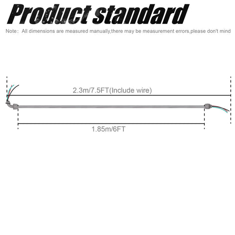 Dimensions of Six Foot 1/2 Inch Electrical A C Whip Kit With Nonmetallic Liquid Tight Flexible Conduit, wiring included